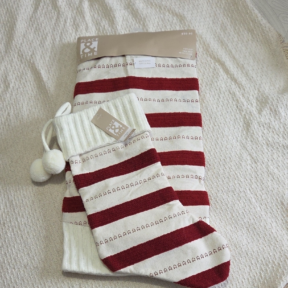 NWT Place & Time Firelight Tree Skirt and Matching Stocking